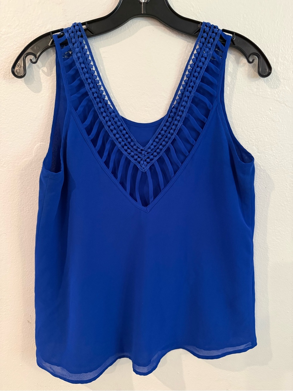 Naked Zebra Royal Blue V-Neck Sleeveless Tank with Crochet Trim